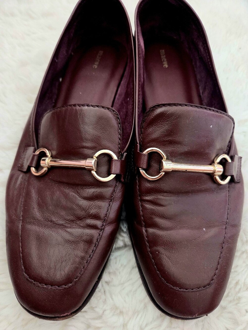 MAEVE Genuine Leather Classic Women’s Loafers in Burgundy with Gold Bit Hardware